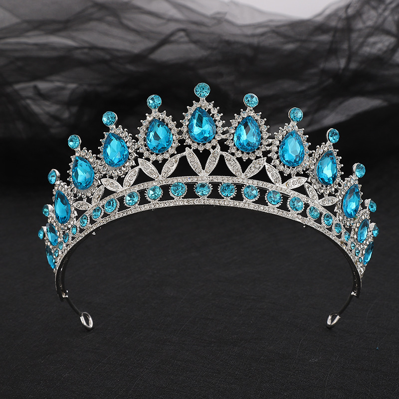 Luxus Blau Strass Kristall Braut Tiara