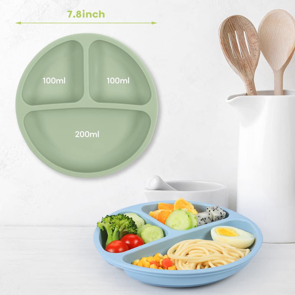 WeeSprout platos de succión con tapas para bebés y niños pequeños, 100 %  silicona, los platos se mantienen en su lugar mediante la succión, diseño  con