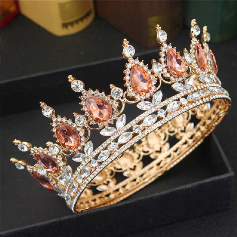 Golden Baroque Queen Crown Tiaras Sparkly Rhinestone Wedding - Temu