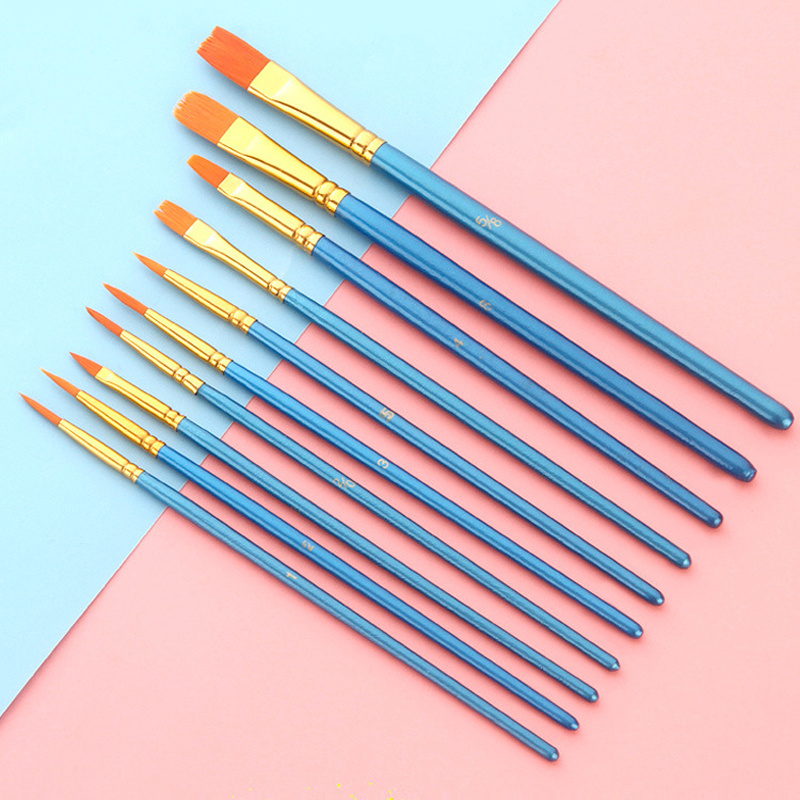 10PCS Artists Paint Brush Set Round Pointed Tip Nylon Hair Paint