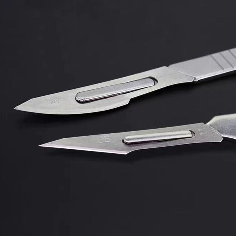 Juego de 10 cuchillas de bisturí quirúrgico de acero al carbono 23# + 1  herramienta de bisturí con mango de acero inoxidable 4# para manualidades