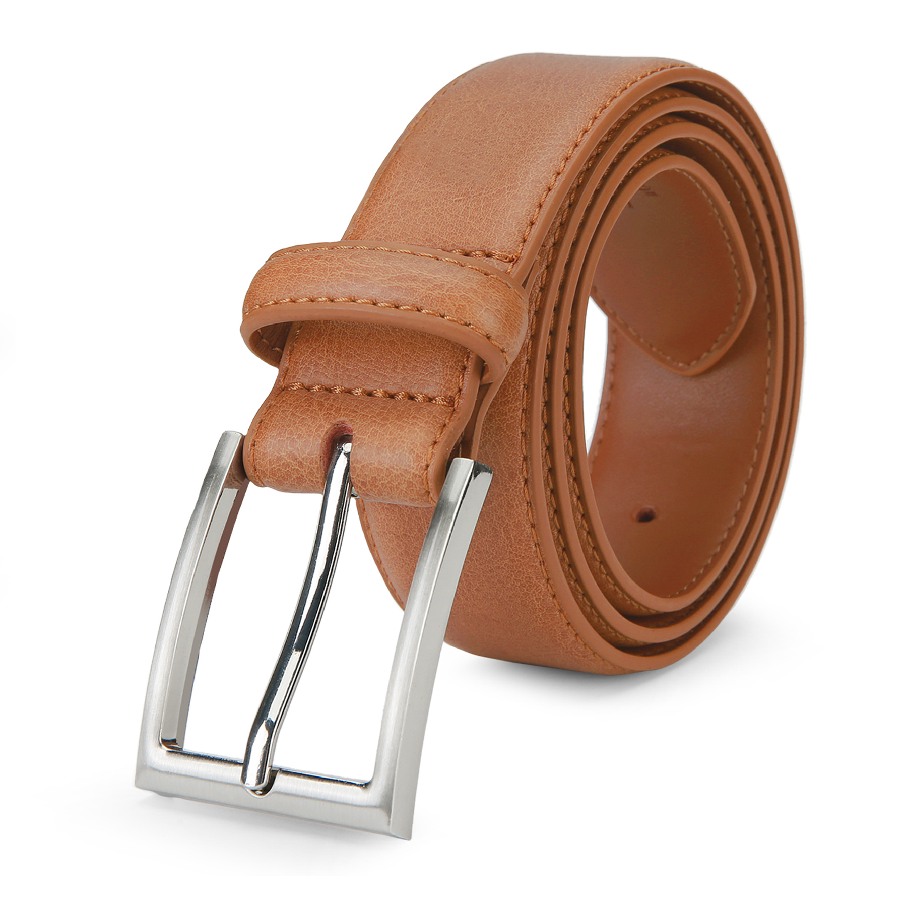 Mens Casual Leather Belts with Single Prong Buckle Basic Dress