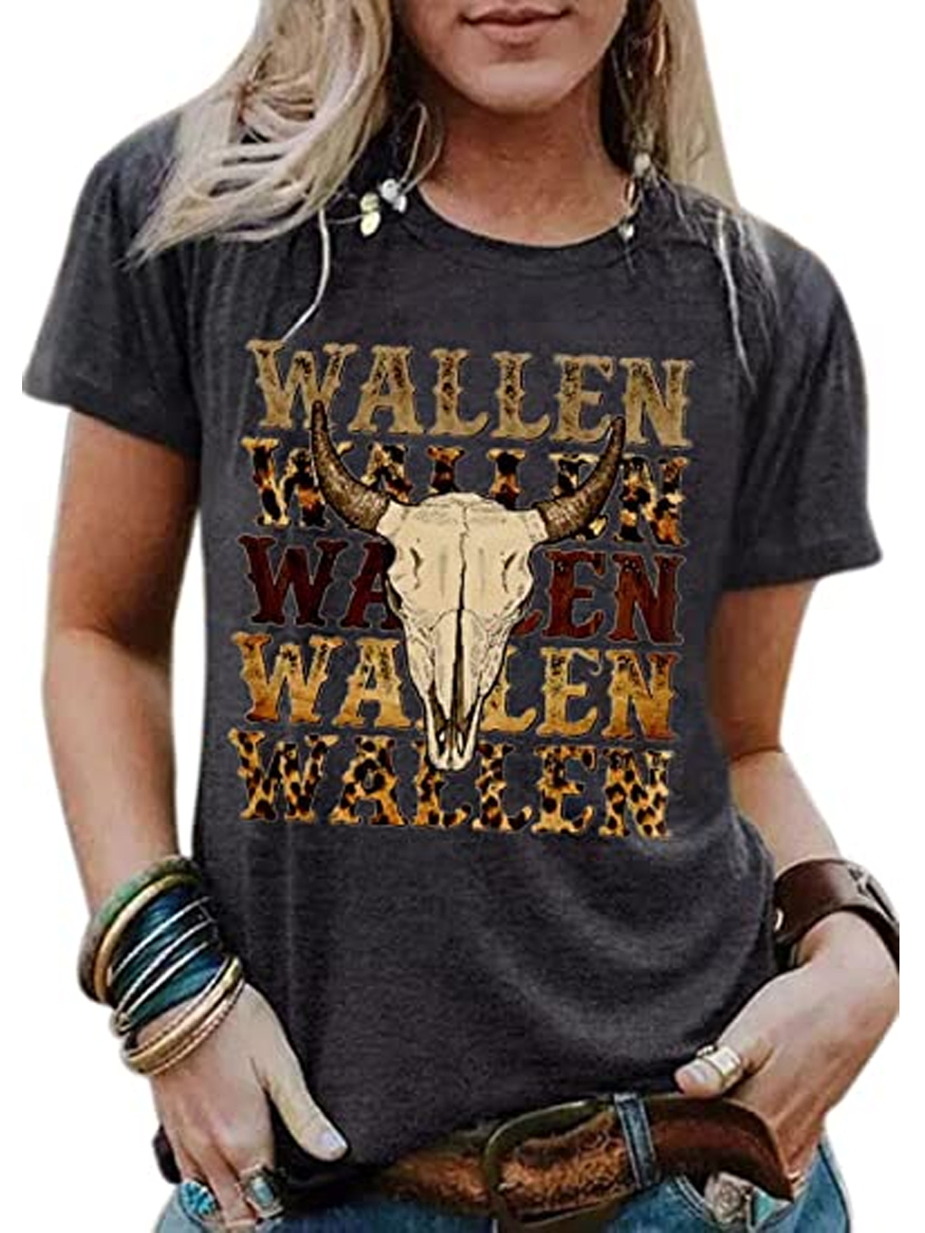 Cow Skull Wallen Print T shirt Cowboys Short Sleeve Western - Temu