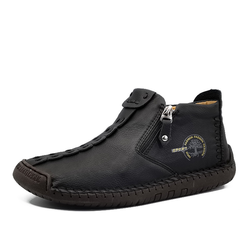 Image of Men's Boots Stitching Zipper Ankle Boots Vintage Style Rubber Sole Outdoor Shoes Moccasins