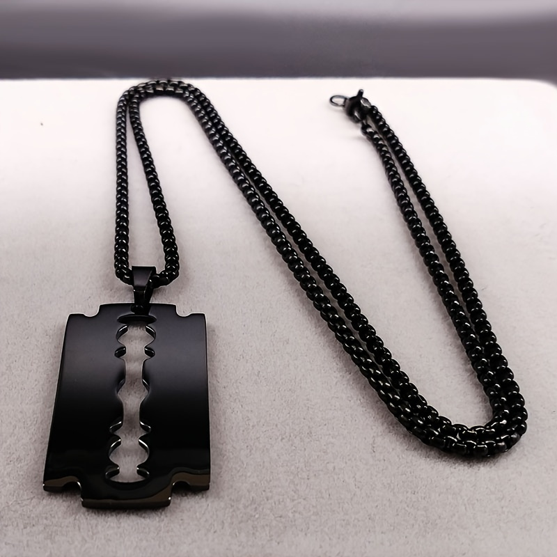 

1pc Gothic Blade Razor Pendant Necklace Men's Artificial Jewelry Black Color Stainless Steel Necklace Hip Hop Artificial Jewelry