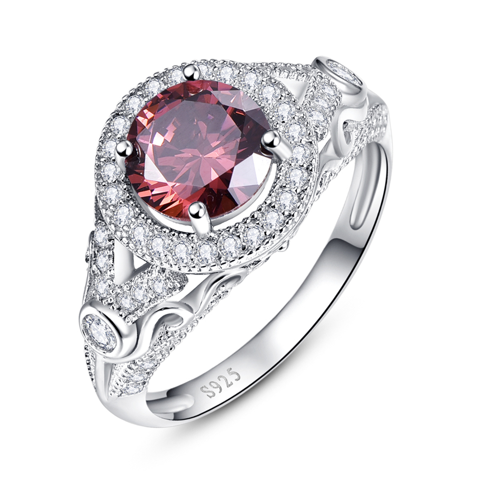 Temu Ruby Rings Luxury Cz Halo Ring 925 Sterling Silver Lab Created Spessartine Garnet ...