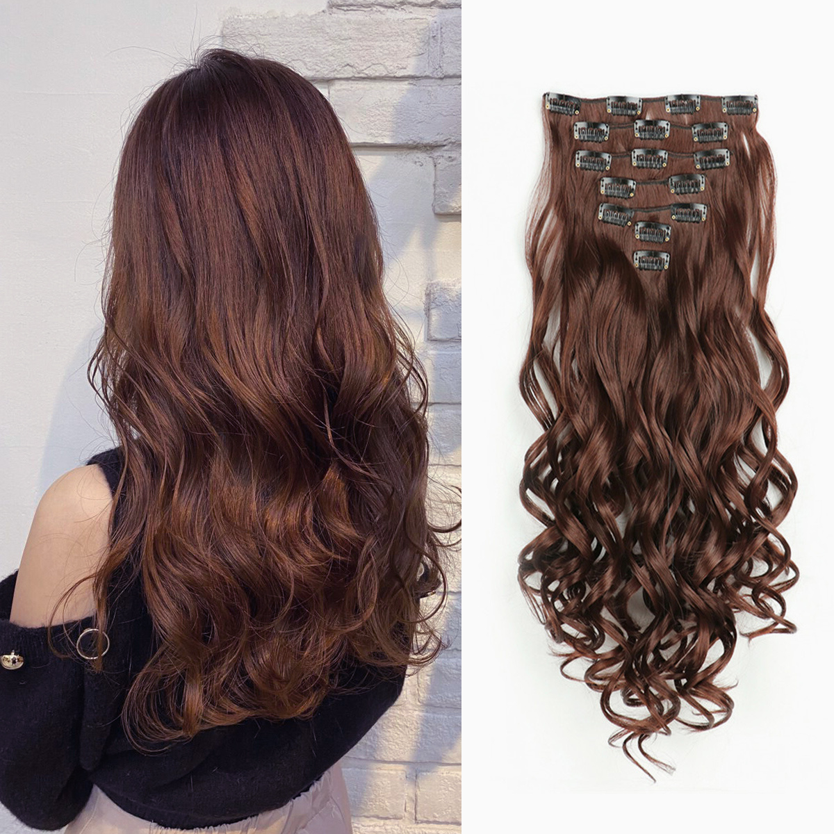 Long Body Wave Hair Extension Curly Full Head Clips In - Temu