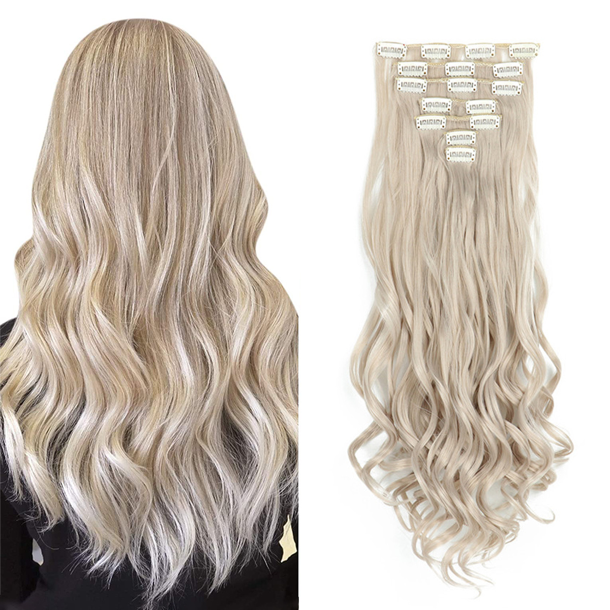 Clip In Hair Extensions Full Head Long Curly Wavy Synthetic - Temu