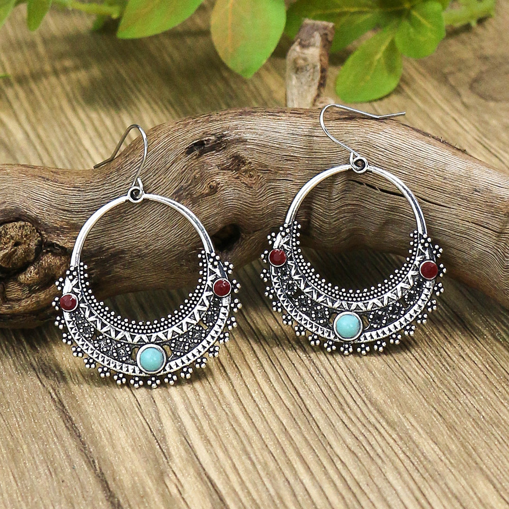 Retro Ethnic Style Women's Earrings Multi-colored Set Round Drop-shaped ...