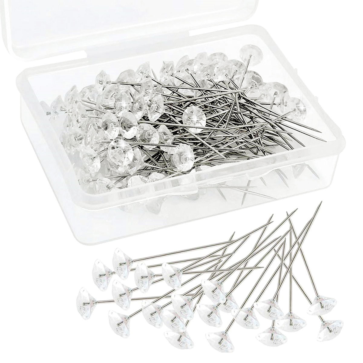 200 Pieces Crystal Diamond Head Pins 1.5 Inch Diamond Head