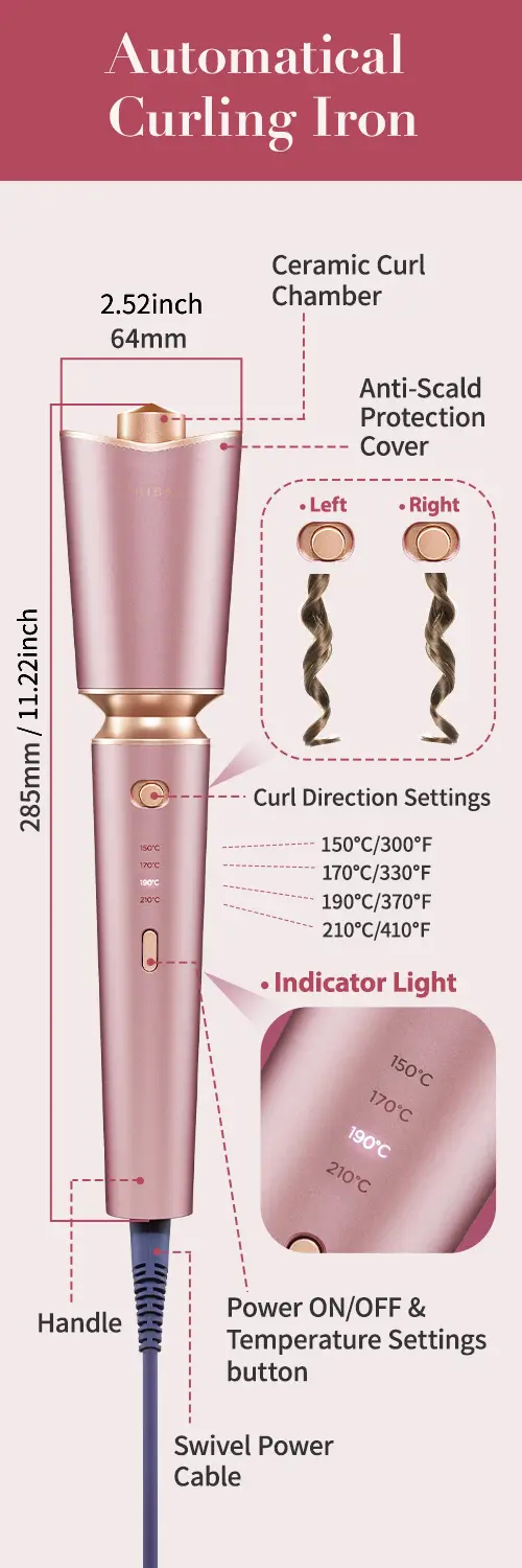 automatic hair curler auto rotating hair curling iron with 4 adjustable temps and auto shut off pink culing wand with 1ceramic barrel for girls and women details 1