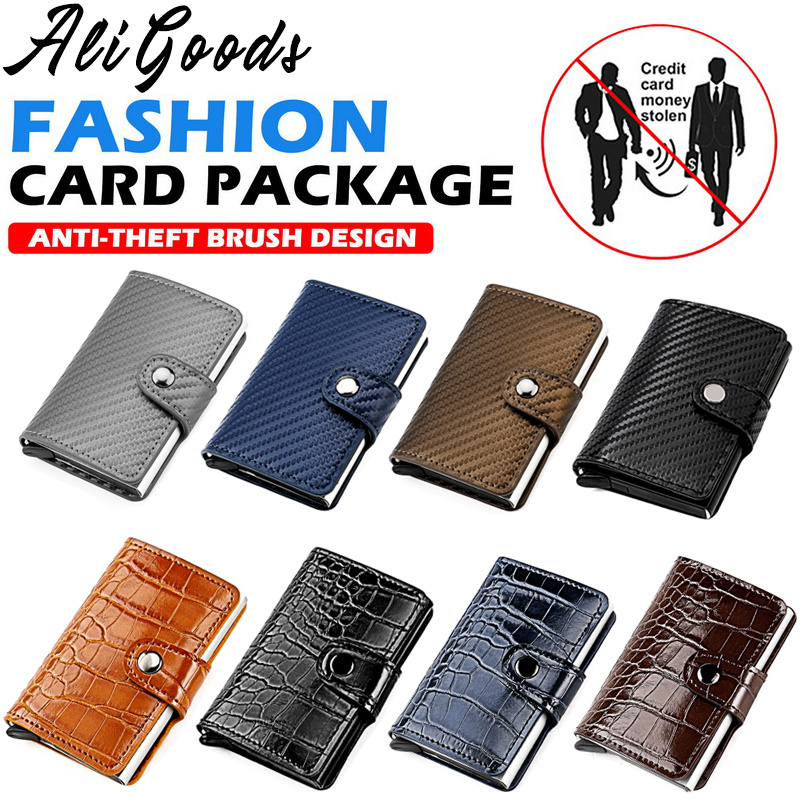 1pc Mens Id Credit Bank Card Holder Wallet Anti Rfid Blocking Protected Pu  Leather Slim Mini Small Money Smart Wallet Credit Bank Card Holder Fashion  Purse Aluminum Alloy Business Casual Mini Wallet 