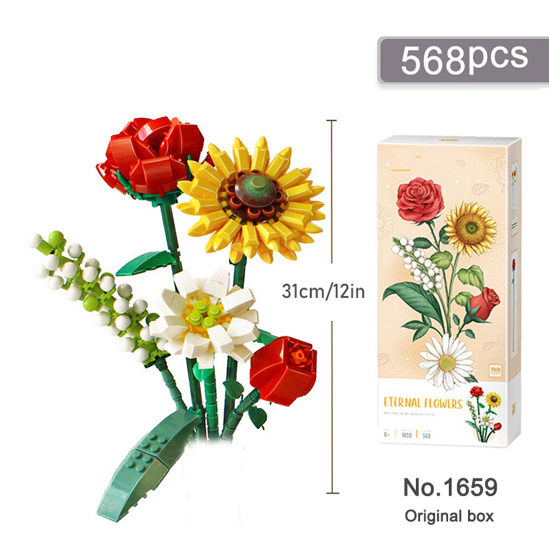 Lego Flower 3D, Building Block Flower, Gift for Girls