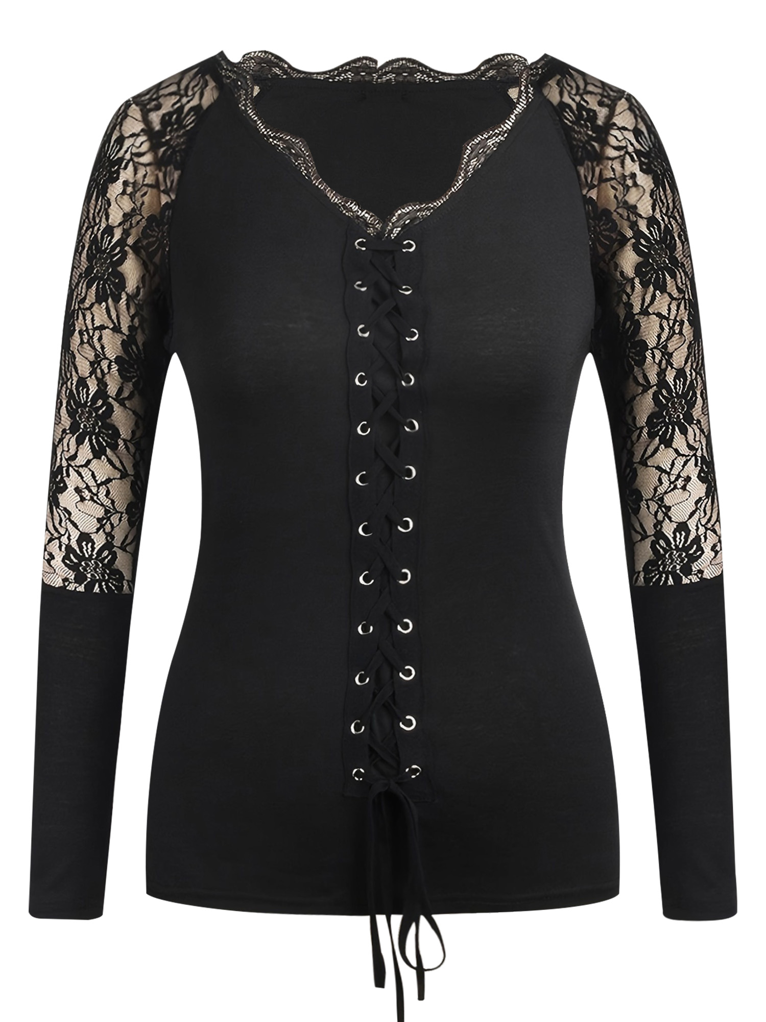 Buy BLACK REGULAR LACE-UP FRONT DETAIL T-SHIRTS for Women Online