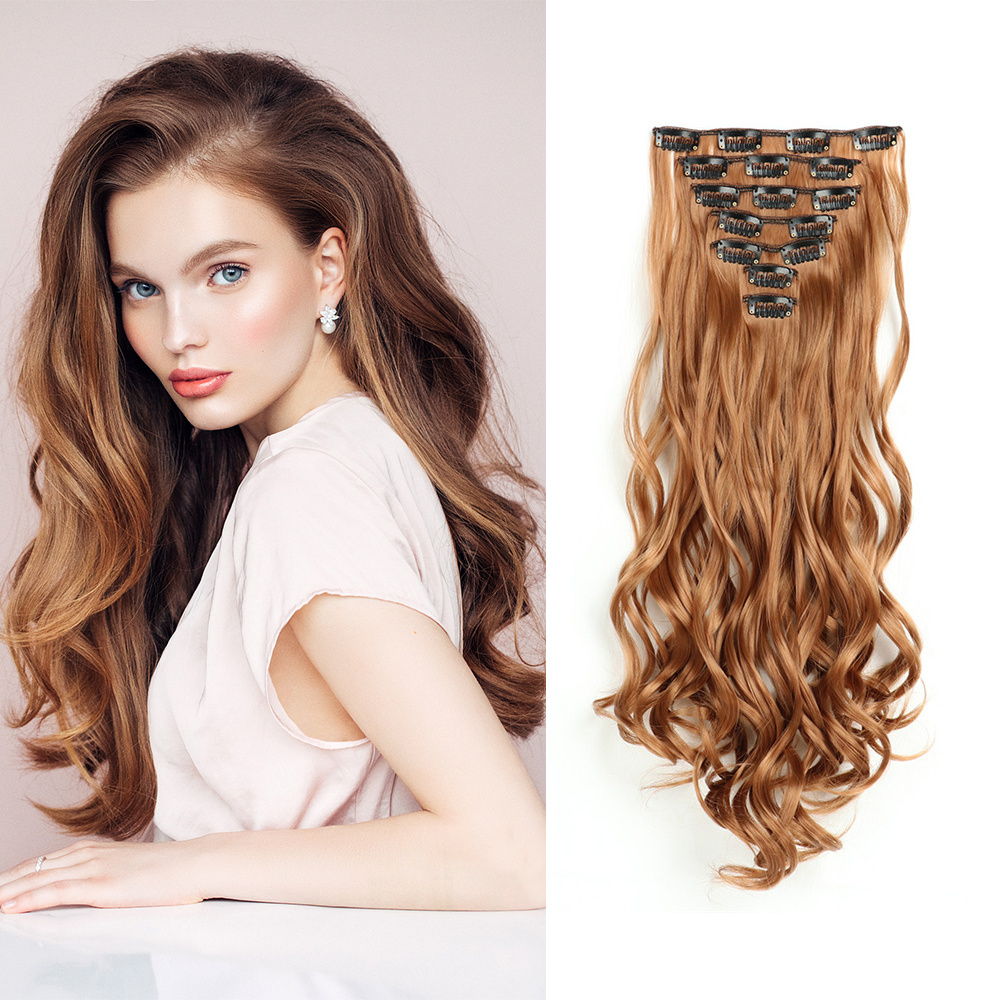 Clip In Hair Extensions Full Head Long Curly Wavy Synthetic - Temu