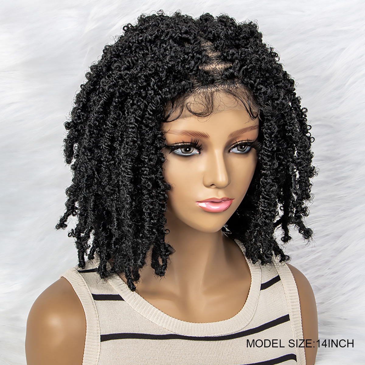 Black Short Bob Twist Braided Wig with Double Lace Knotless and Butterfly Twist Style