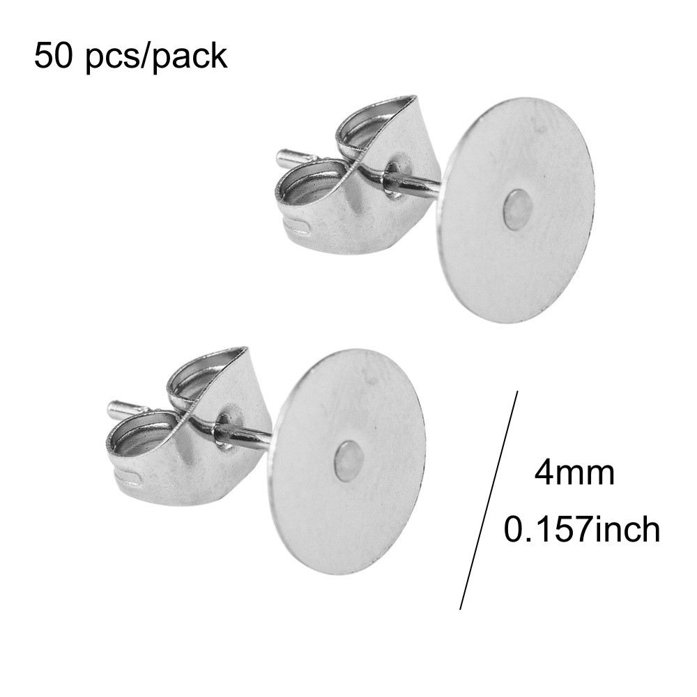50 Sets/pack Stainless Steel Flat Back Earring Posts And Backs Set, Flat Round Disk Earring Stud Backings With Stainless Steel Ear Stoppers, Hypoallergenic Diy Earrings And Studs