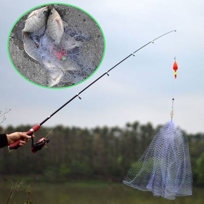 1Pcs Blue Fishing Net Trap Mesh Luminous Bead Metal Spring Shoal Netting with Bait Feeder Fishing Traps Nets Fishnet Tackle Meshes, Size: 3, #6