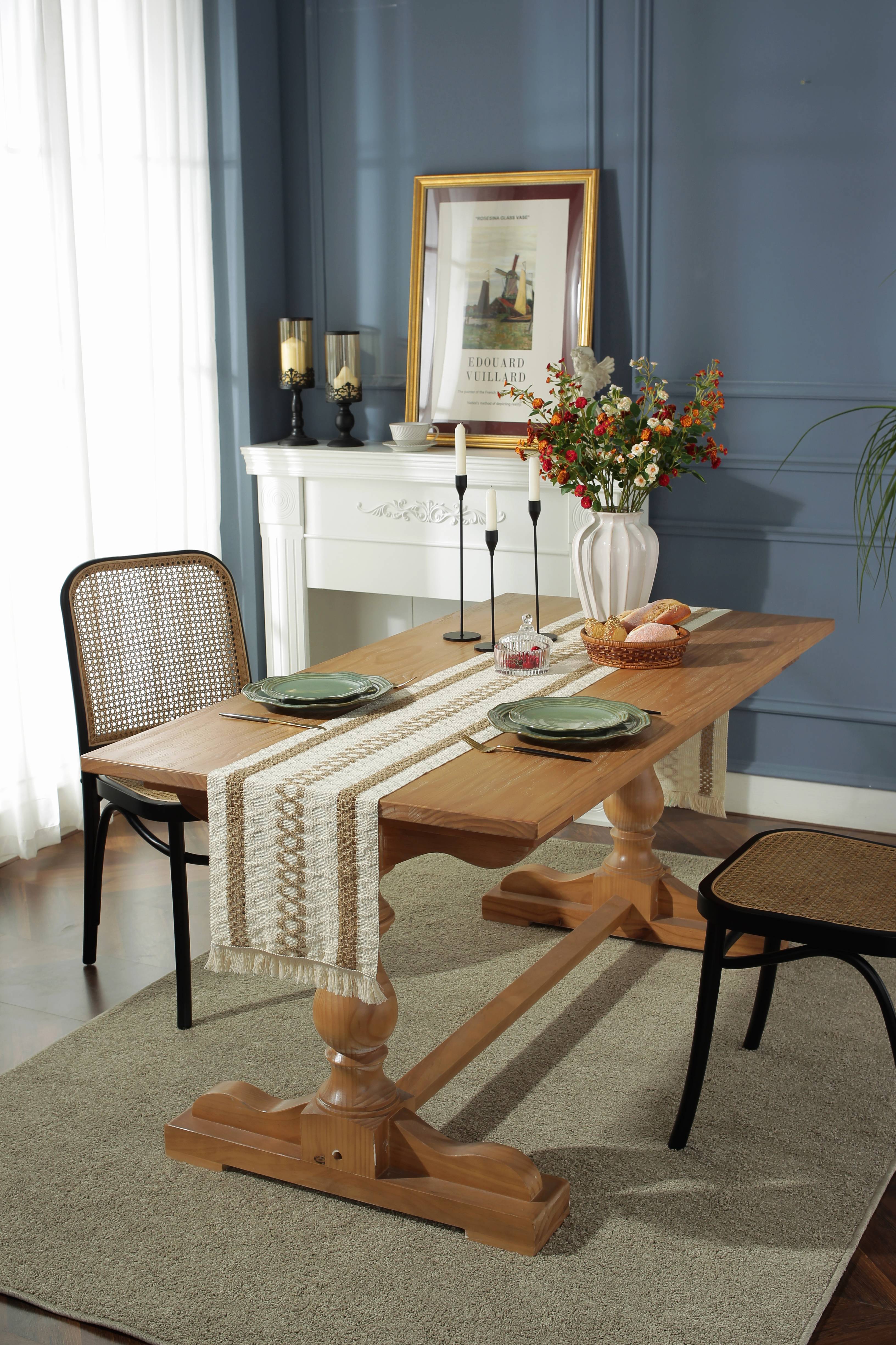Boho Macrame Table Runner Tassels Woven Linen Farmhouse Temu