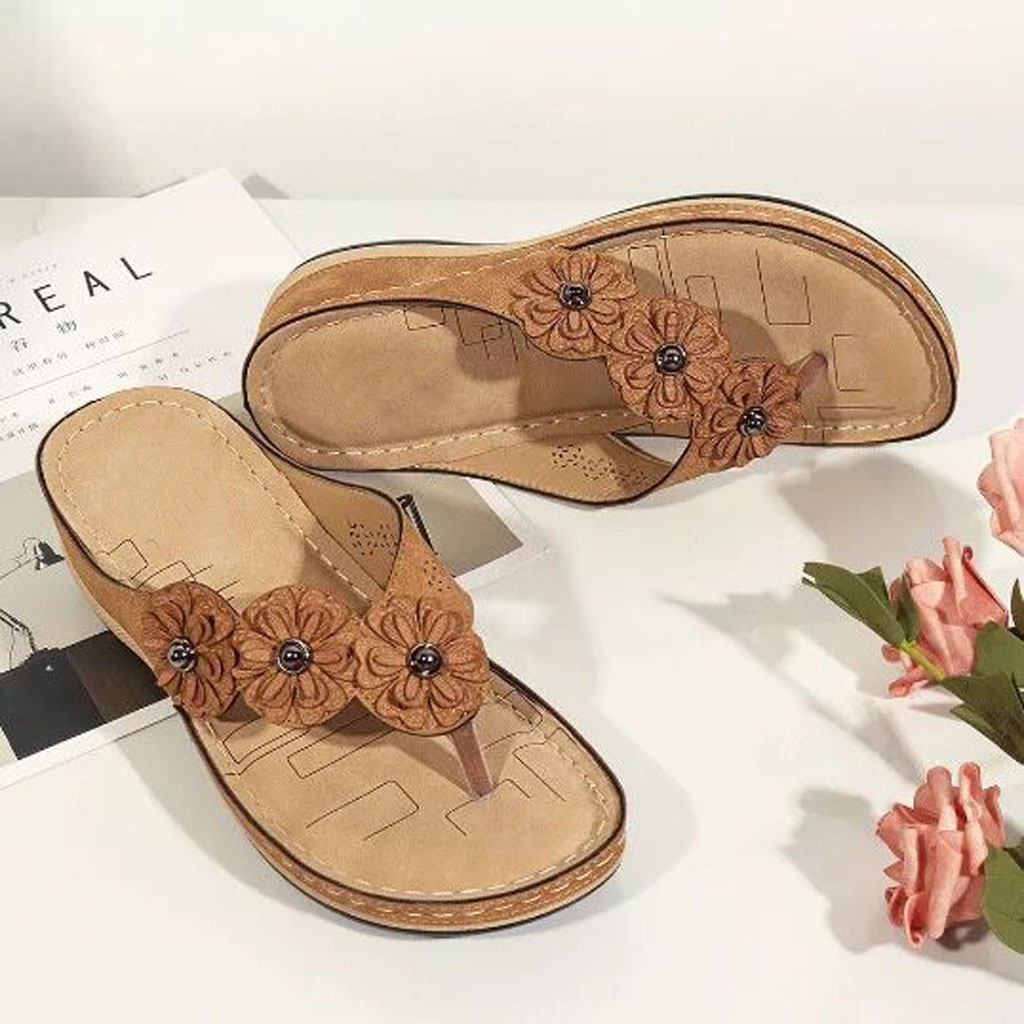 Women's Flower Wedge Flip Flops Solid Color Non slip Arch - Temu