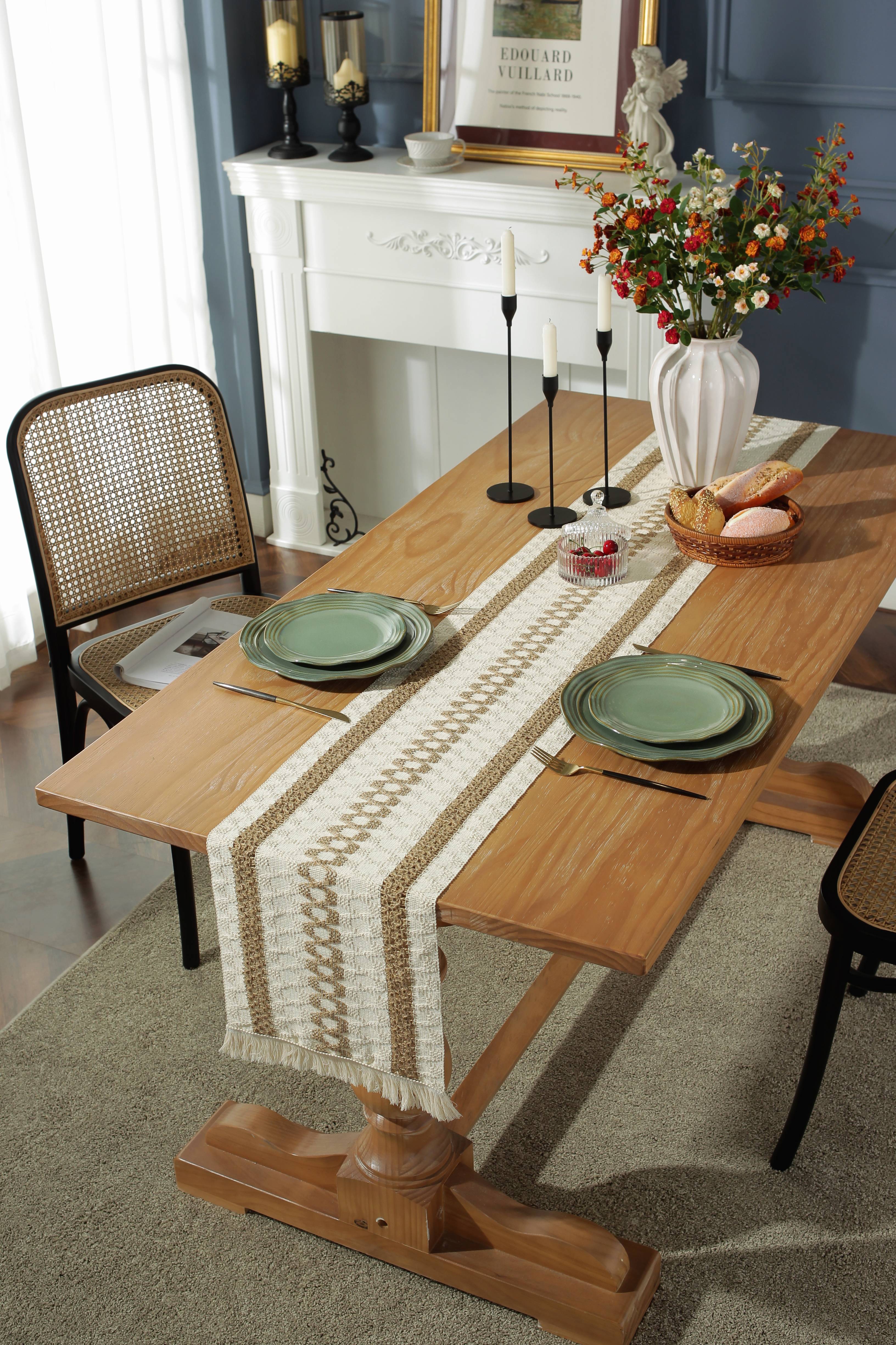 Boho Macrame Table Runner Tassels Woven Linen Farmhouse Temu