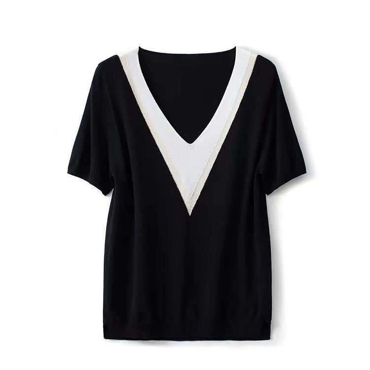 Shownicer Pull Manches Courtes Femme Col V Tricotu00e9 Hauts