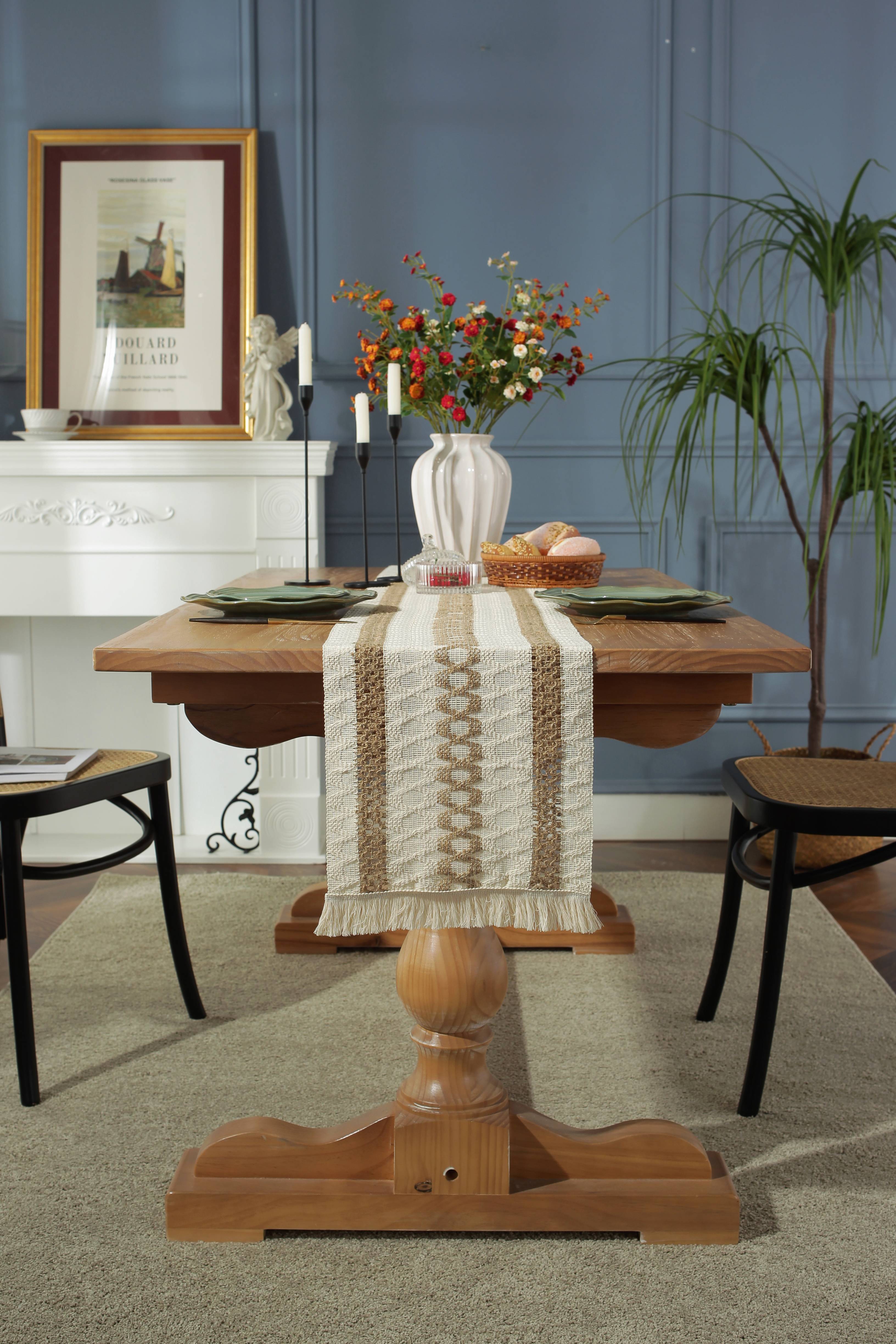 Boho Macrame Table Runner Tassels Woven Linen Farmhouse Temu