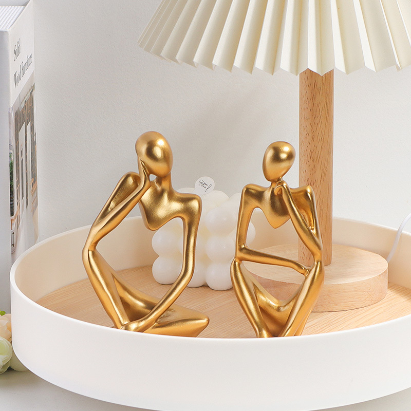 Golden Thinker Resin Sculpture Abstract Statue Home Office Temu