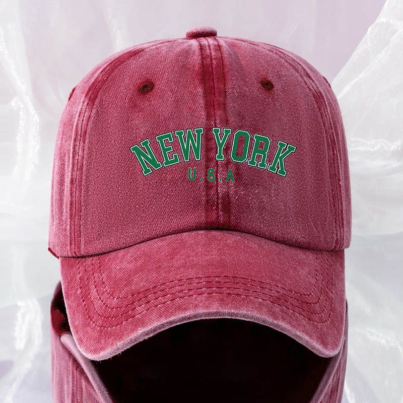 New York Usa Baseball Cap Women Solid Color Washed Distressed Sun