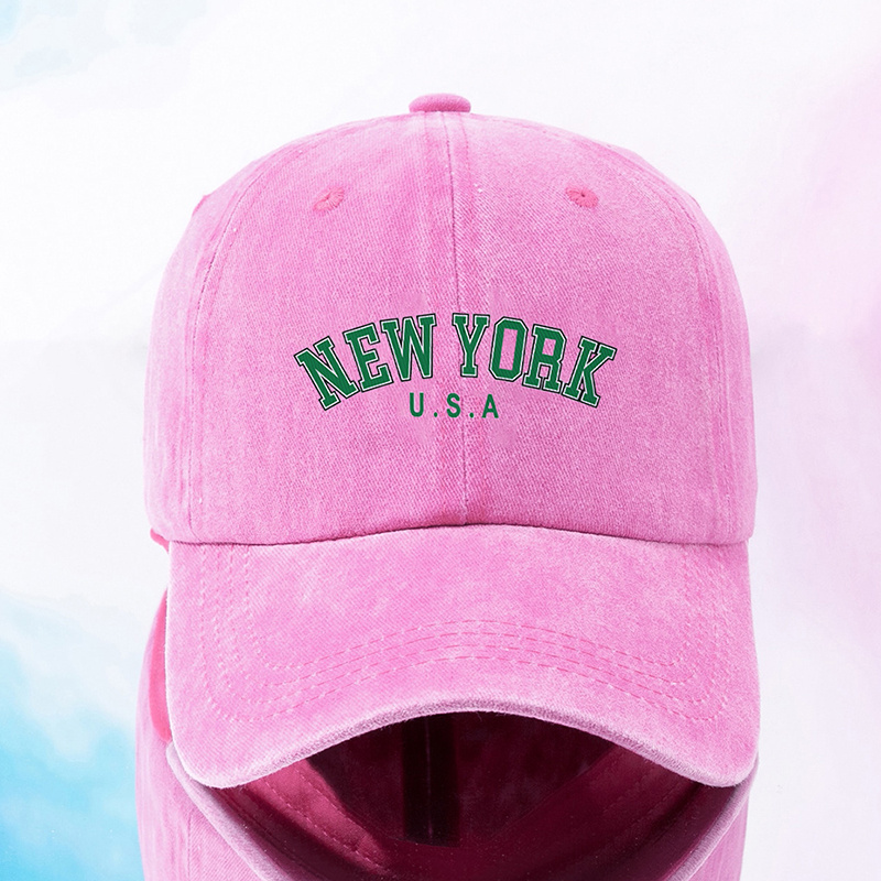 New York Usa Baseball Cap Women Solid Color Washed Distressed Sun