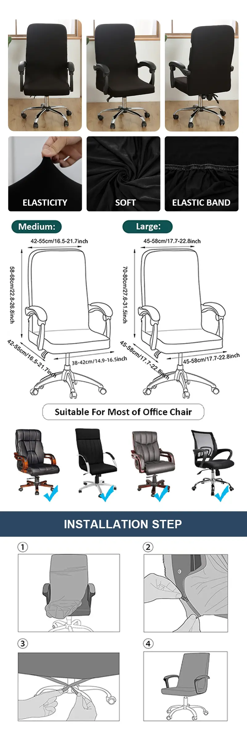 1pc stretch office computer chair seat covers washable removable computer chair slipcovers with durable zipper spandex universal boss chair covers desk chair slipcovers details 0