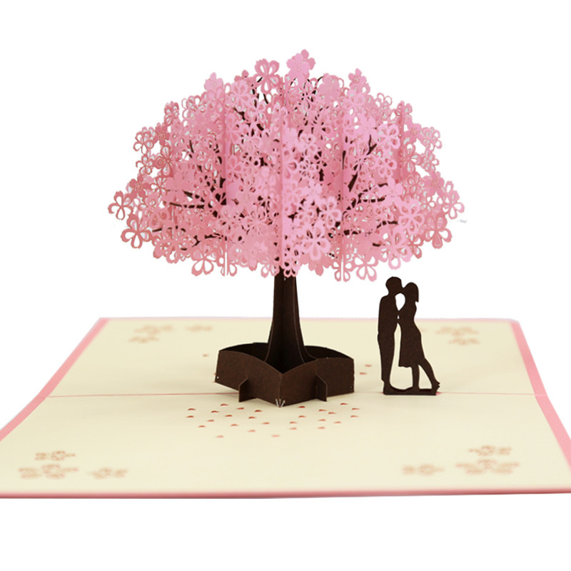 1 Piece 3d Cherry Blossom Pops Up Card Handmade Romantic Greeting Cards ...