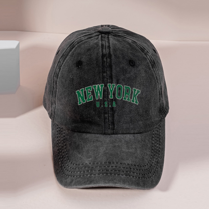 New York Usa Baseball Cap Women Solid Color Washed Distressed Sun