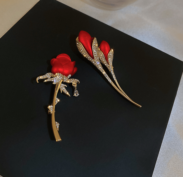 Crystal Red Rose Brooch Pin Flower Brooches for Women Valentine's Gift  Girls