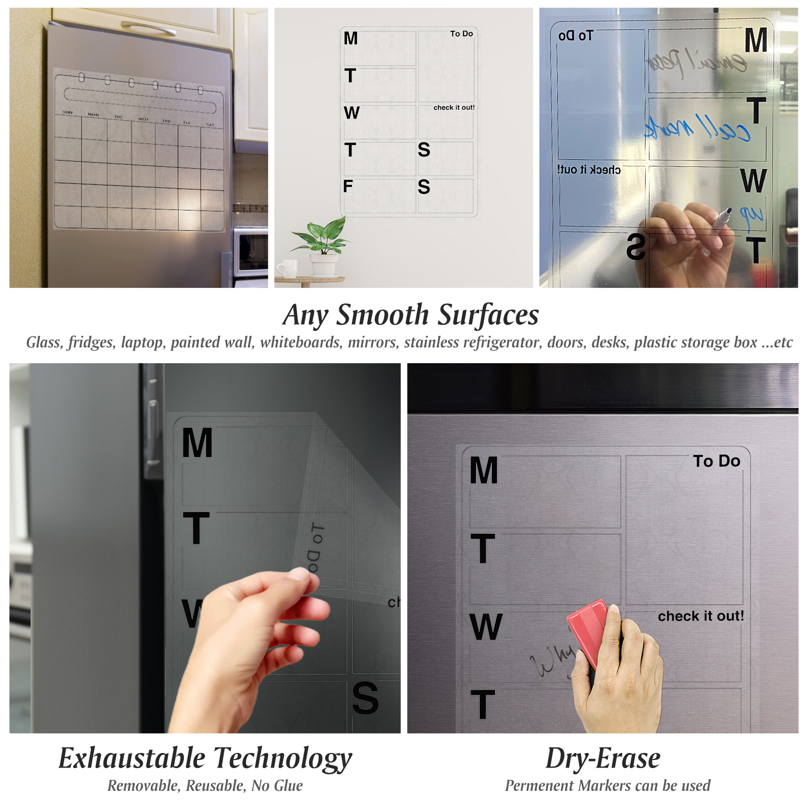 1Set Dry Erase Self-Adhesive And Re-Adhesive Memo Board Sheet