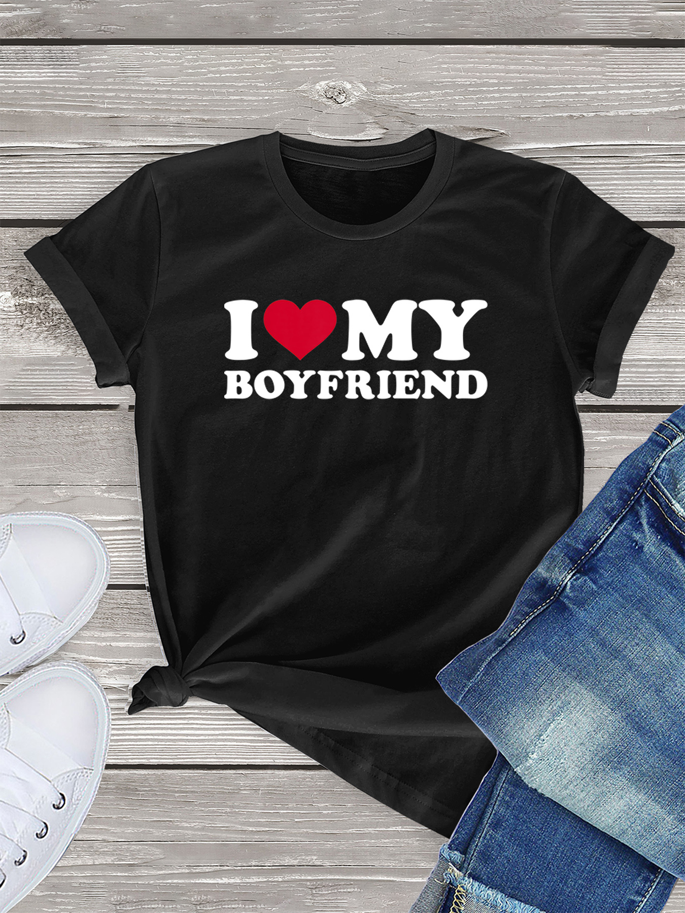 Love Boyfriend Graphic Tee Shirt Crew Neck Short Sleeve Temu