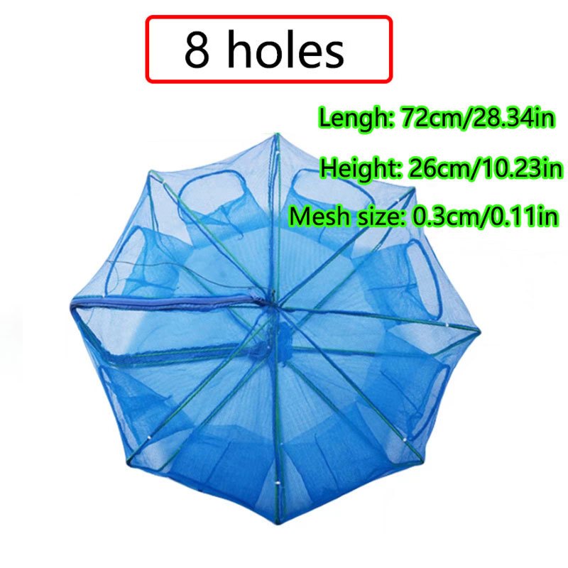 8 Holes Portable Folded Fishing Net,Fish Traps Fishing Mesh Nylon Foldable  Fishing Net for Catching