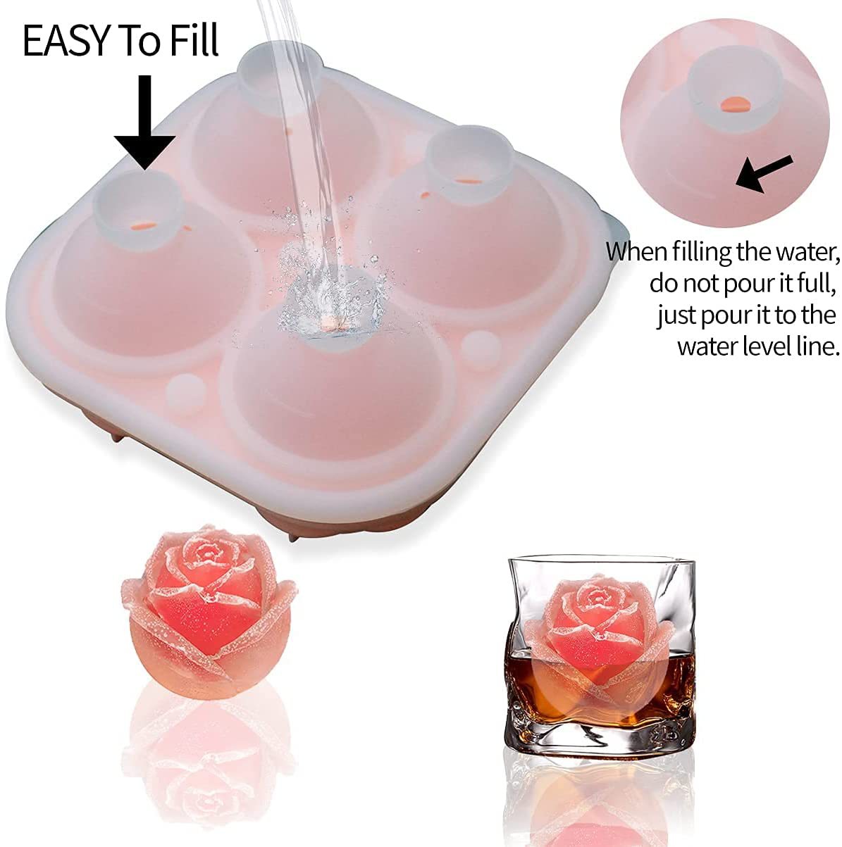Rose Flower Ice Cube Mold - 12 Cavity Ice Rose and Rhombus Maker