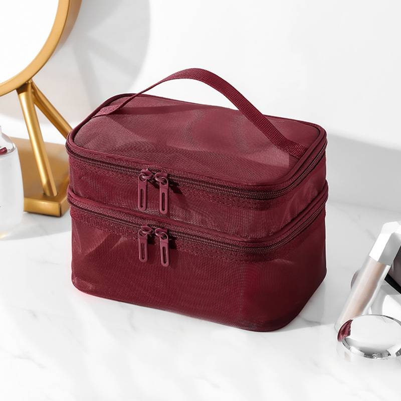 Double Layer Cosmetic Bag, Travel Mesh Cosmetic Storage Bag Large Toiletry  Bag Makeup Organizer - Temu