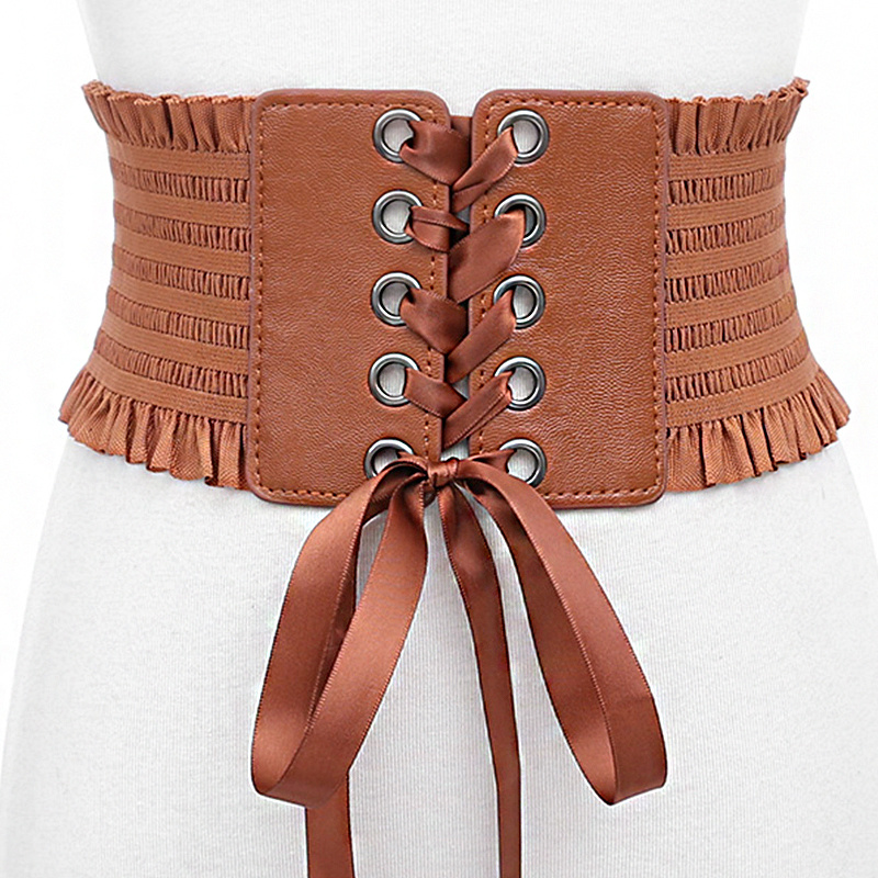 Leather Corset Belt, Brown Lace up Leather Belt, Women Wide Belt