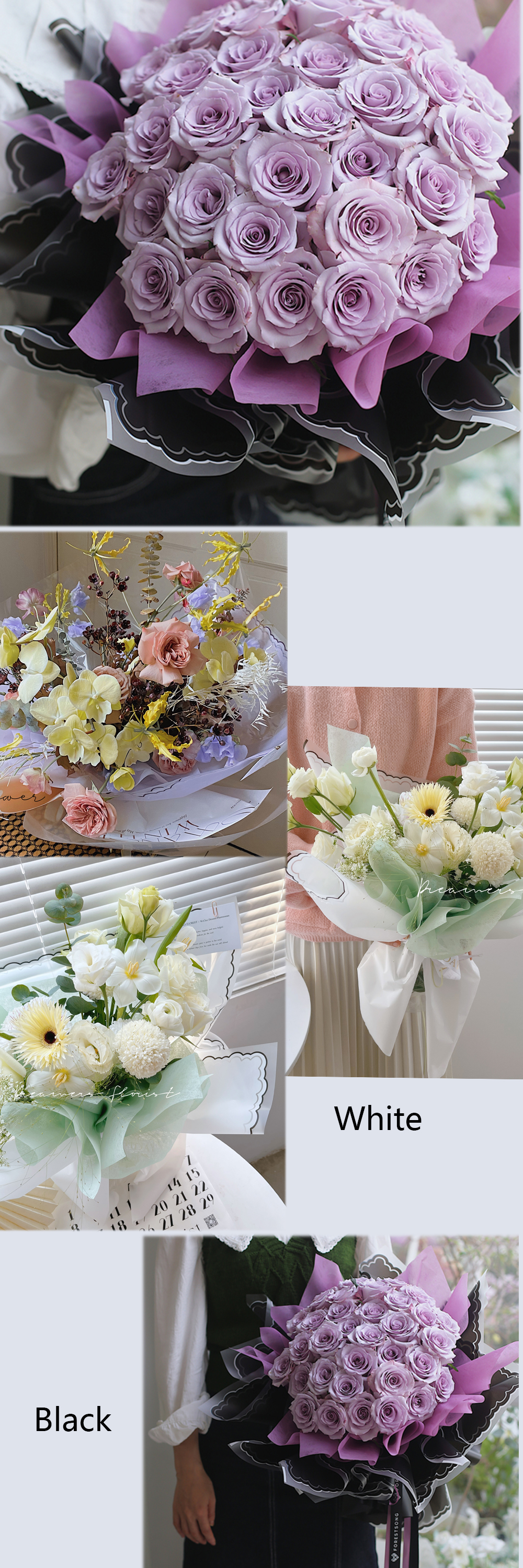 Papel de regalo de flores de mármol, varios colores, impermeable, envoltura  de regalo floral, embalaje de ramos, suministros de floristería para
