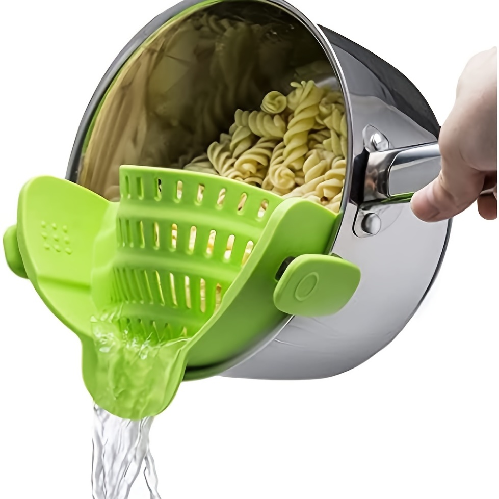 Colador de clip, se adapta a ollas, cacerolas, cuencos, colador de cocina,  colador de alimentos de silicona, resistente al calor para espagueti