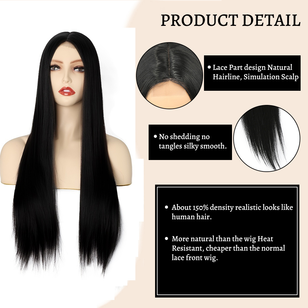 Long Straight Black Wigs Middle Part Black Wig Long Wig for Women Natural  Soft