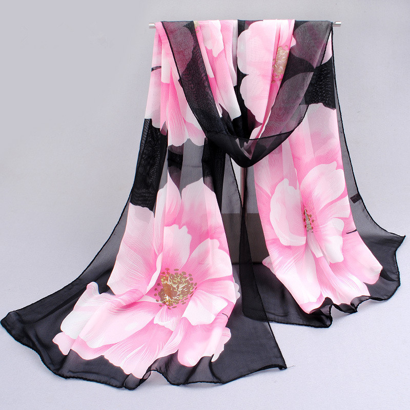 Chiffon Scarf Floral Print Head Wrap Large Shawl Elegant - Temu Canada