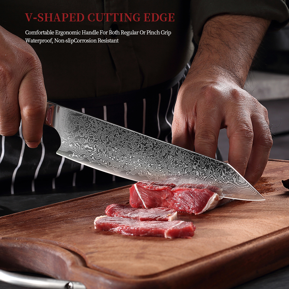 Latim's - Cuchillo de chef profesional de 8 pulgadas, cuchillos de cocina  de Damasco hechos de acero inoxidable japonés VG-10 con patrón único, hoja