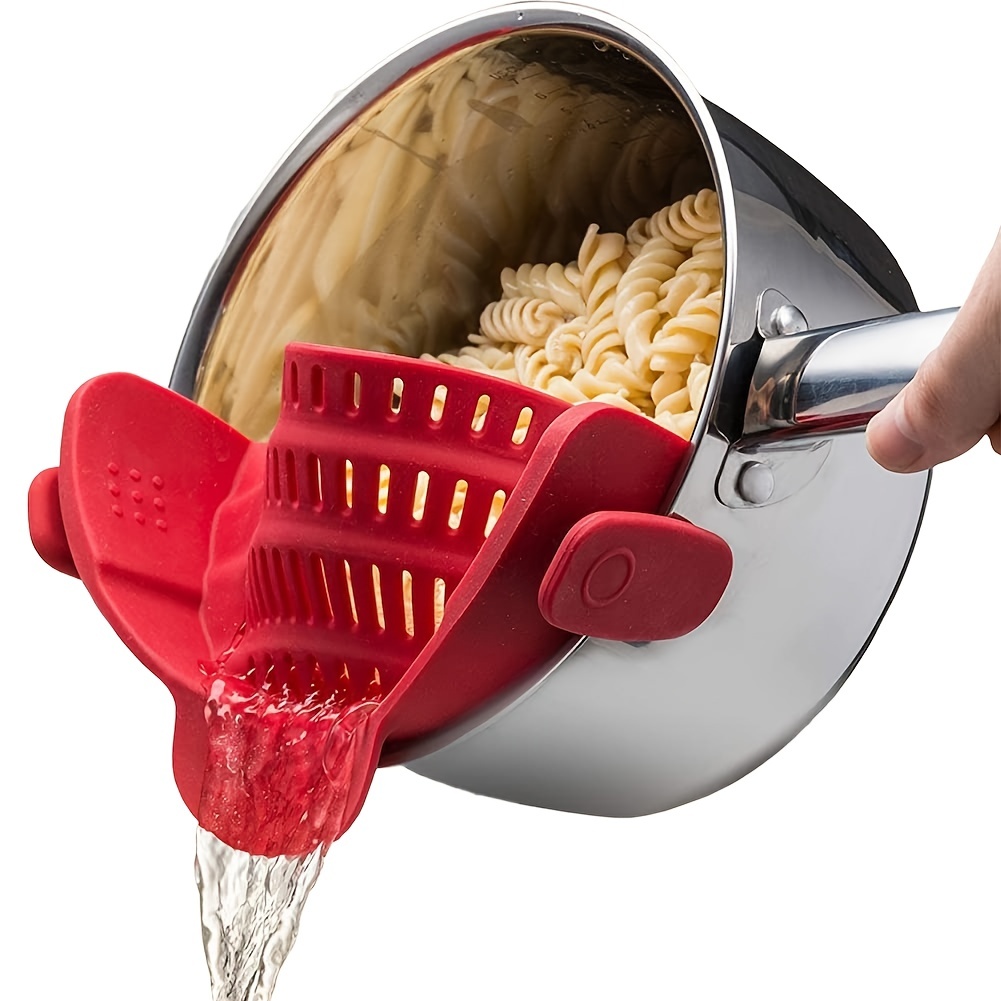 Colador de pasta de silicona con clip, ajuste universal para todas las  ollas y tazones, escurridor a presión para pasta, carne, verduras, frutas