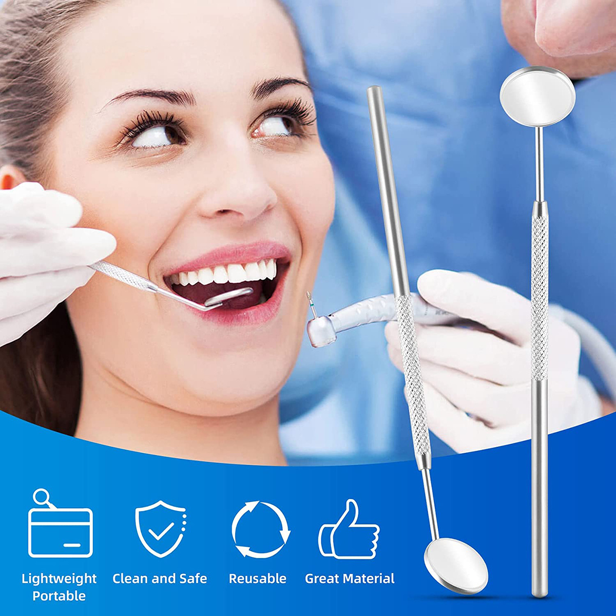 Miroir dentaire de bouche de miroir d'acier inoxydable de 1pc,  approvisionnement de nettoyage de dents d'instrument de dentiste, outils de  vérificatio