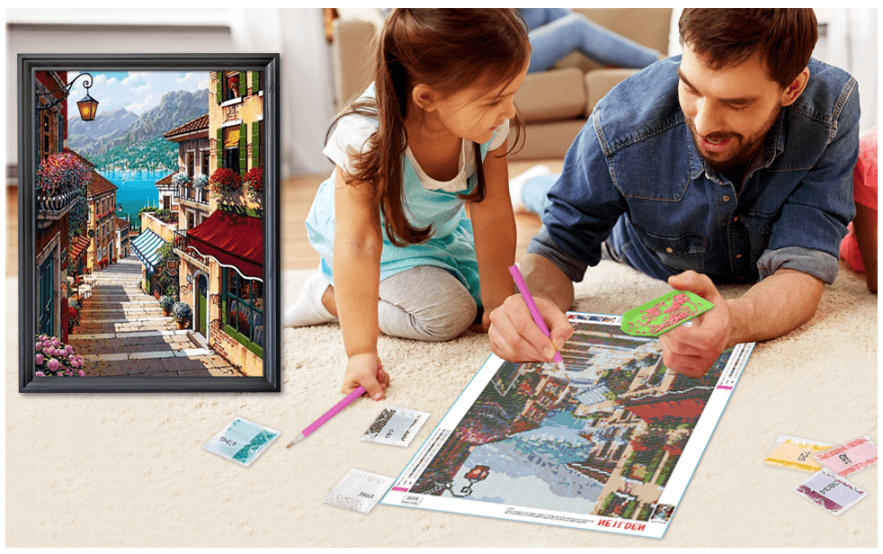 Diamond Painting Kits For Adults Beginners DIY 5D Scenery Diamond Art Kits  Round Full Drill Diamond Dots Street Scene Pictures Art For Home Wall Decor