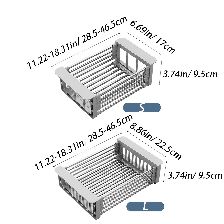  CARNAVAL Retractable Stainless Steel Sink Strainer Drain,  Telescopic Drain Basket with Adjustable Armrest, Kitchen Rack Drain Basket,  Over The Sink Dish Drying Rack