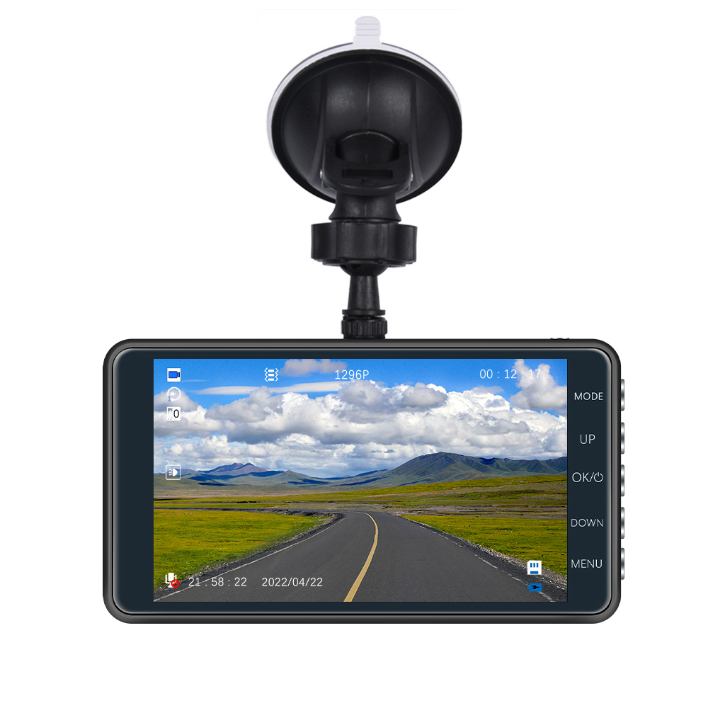 1296p 4 0in screen dash cam car dvr camera video recorder rear view dual lens hd cycle recording video mirror recorder with 32g memory card details 5